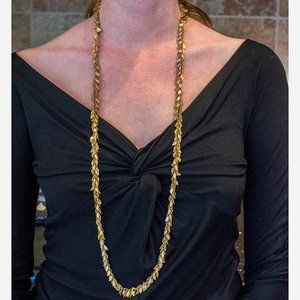 J.Crew Gold-Tone Leaf Pattern Long Necklace 37"